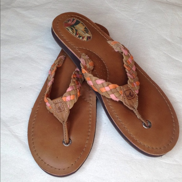 Sperry Shoes - Sperry Braided Pink & Tan Flip Flop Sandals